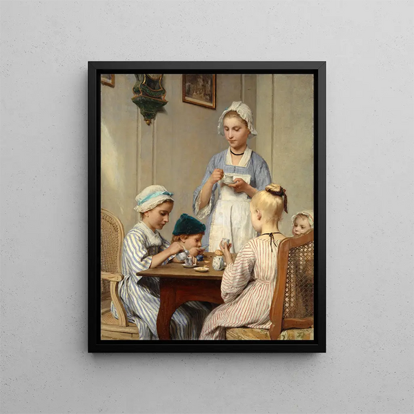 Niños desayunando - Albert Anker — cuadro enmarcado en la pared