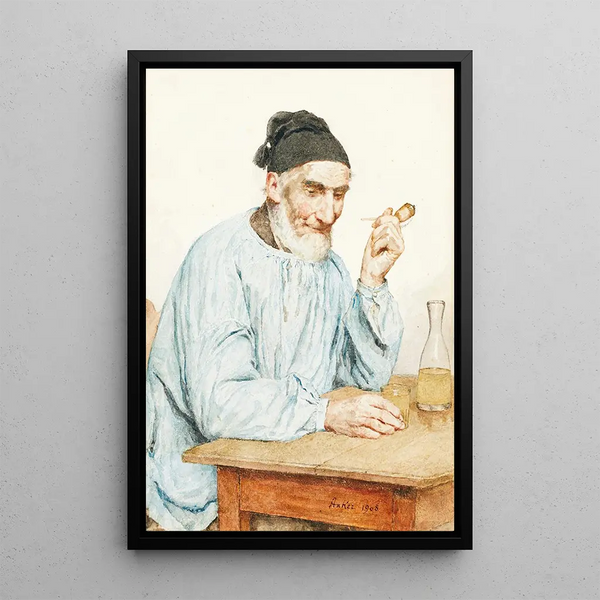 Fermier d'Ins à table - Albert Anker — cuadro enmarcado en la pared