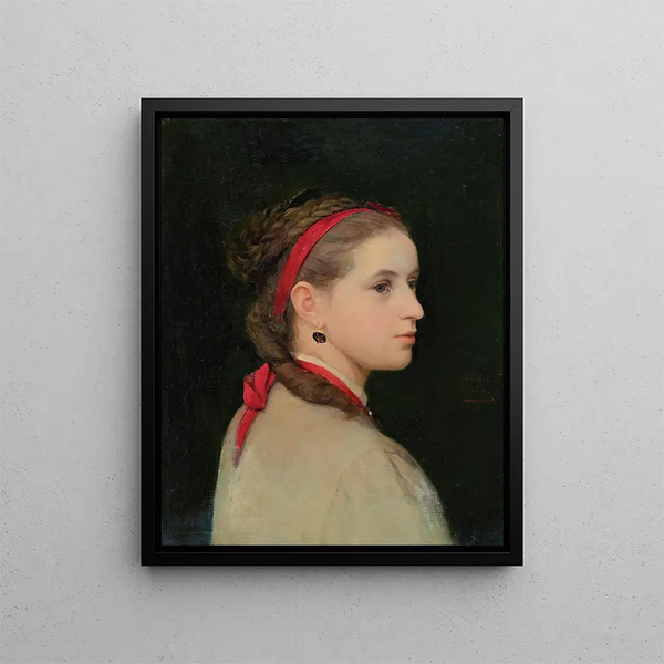 Niña con una cinta de cabello roja - Albert Anker — cuadro enmarcado en la pared