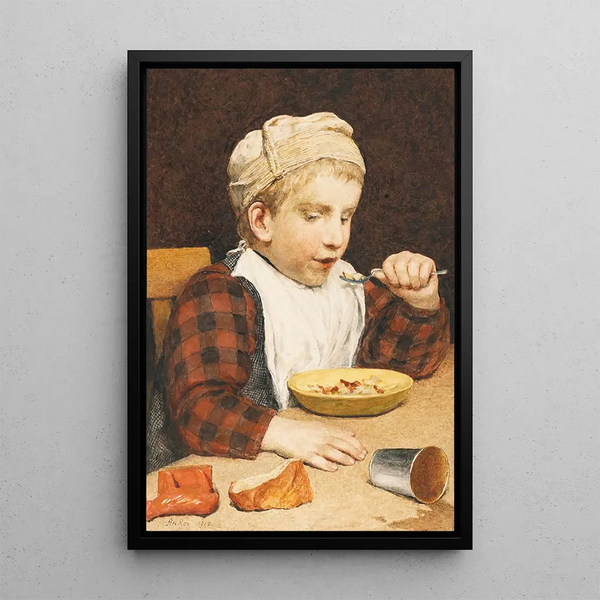 Niño con gorra comiendo - Albert Anker — cuadro enmarcado en la pared