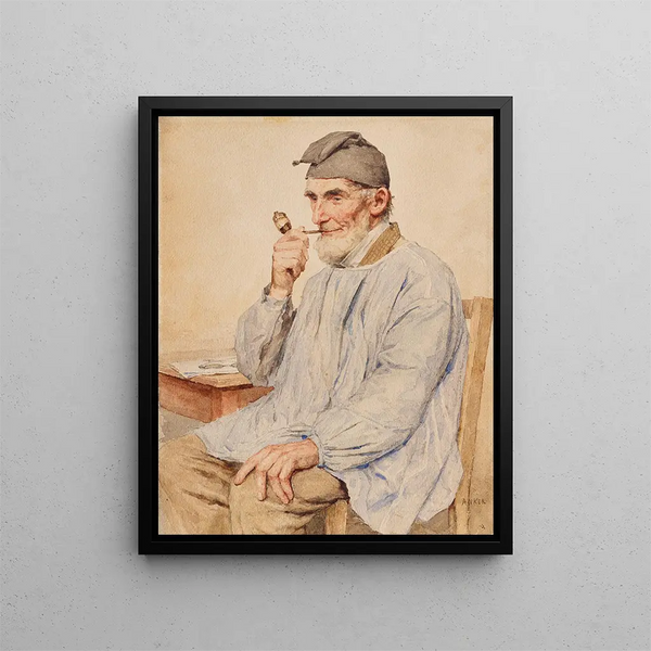 campesino sentado con pipa - Albert Anker — cuadro enmarcado en la pared