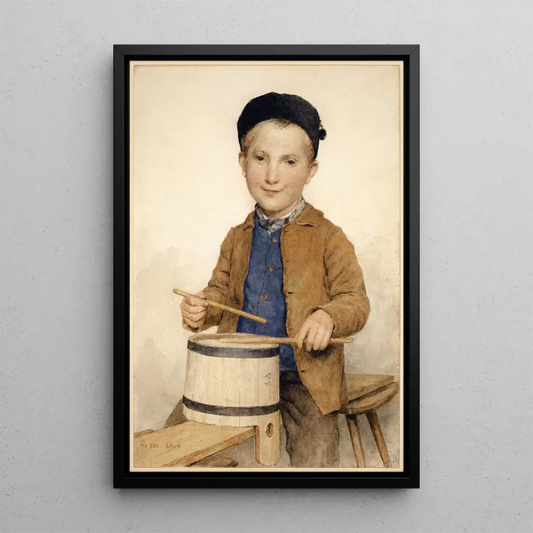 Niño con tambor - Albert Anker — cuadro enmarcado en la pared