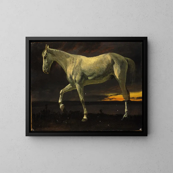White Horse and Sunset - Albert Bierstadt — framed artwork on a wall