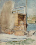 a woman in a boat on the quay - Albert Edelfelt — artwork view
