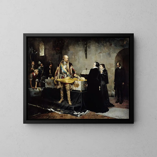 El duque Carlos insultando el cuerpo de Klaus Fleming - Albert Edelfelt — cuadro enmarcado en la pared