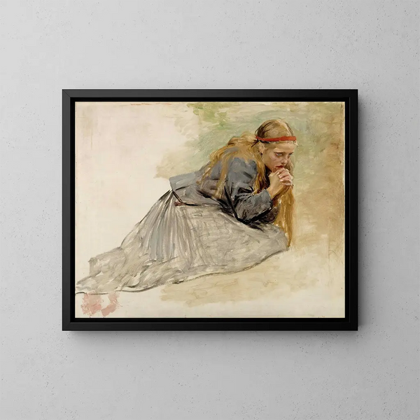 Estudio de María Magdalena de rodillas para El Cristo y María Magdalena - Albert Edelfelt — cuadro enmarcado en la pared