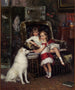 Michael and Xenia, Children of Alexander III by Albert Edelfelt — two children, an armchair and a large white dog