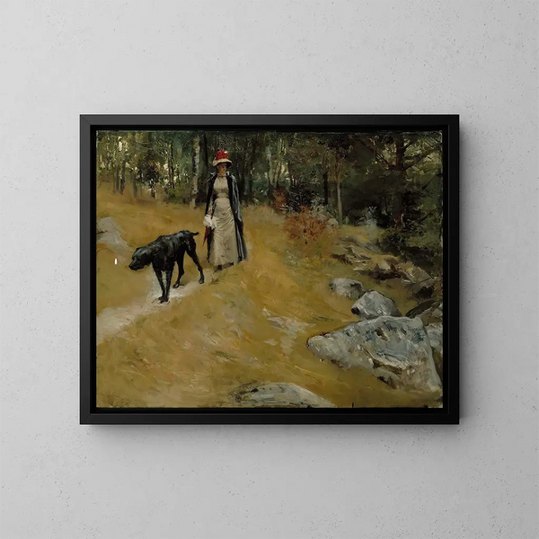 Sobre la orilla con un perro - Albert Edelfelt — cuadro enmarcado en la pared