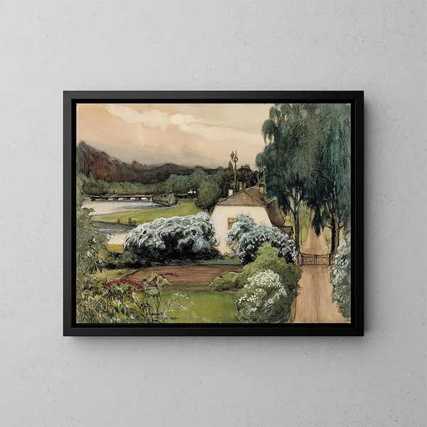 La casa de los intendentes en la mansión de Saari - Albert Edelfelt — cuadro enmarcado en la pared