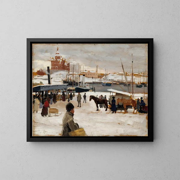 Día de invierno en la plaza del mercado de Helsinki - Albert Edelfelt — cuadro enmarcado en la pared