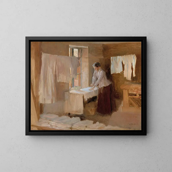 Estudio de mujer planchando para las lavanderas - Albert Edelfelt — cuadro enmarcado en la pared