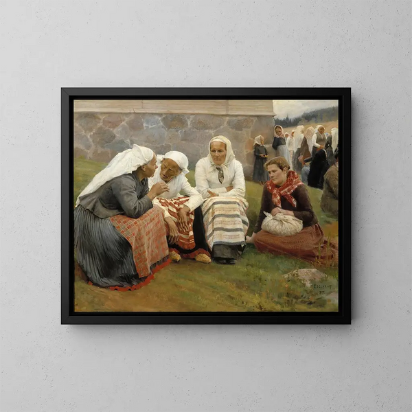 Mujeres frente a la iglesia de Ruokolahti - Albert Edelfelt — cuadro enmarcado en la pared