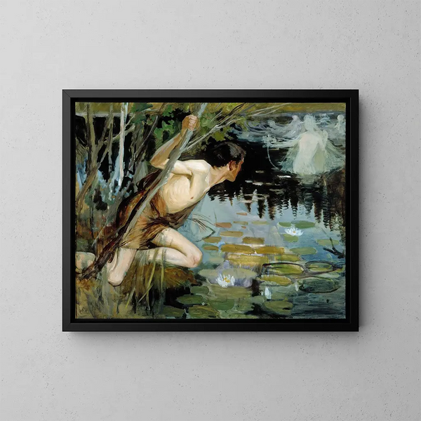 Joven hombre y una sirena (boceto) - Albert Edelfelt — cuadro enmarcado en la pared