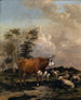 Pastizal con toro marrón - Albert Jansz Klomp — vista de la obra