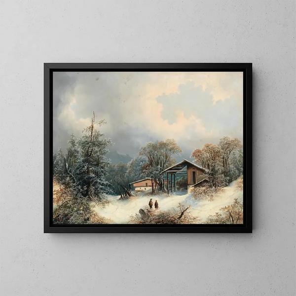 Paisaje de invierno con figuras decorativas - Albert Lang — cuadro enmarcado en la pared