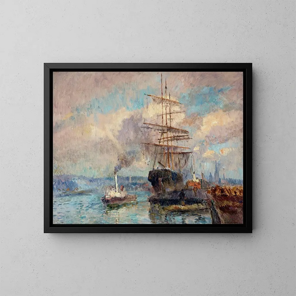 in the port of Rouen - Albert Lebourg — framed artwork on a wall