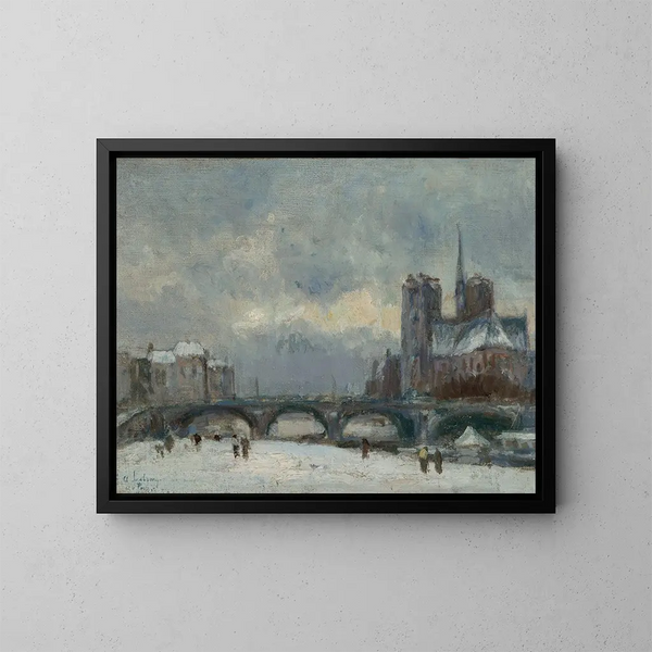 Paris Notre-Dame sous la neige - Albert Lebourg — framed artwork on a wall