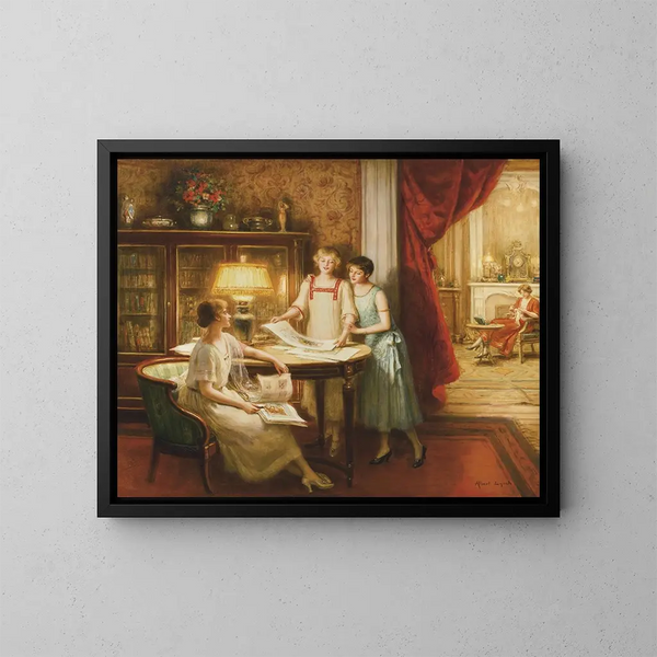 Los aficionados a las estampas - Albert Lynch — cuadro enmarcado en la pared