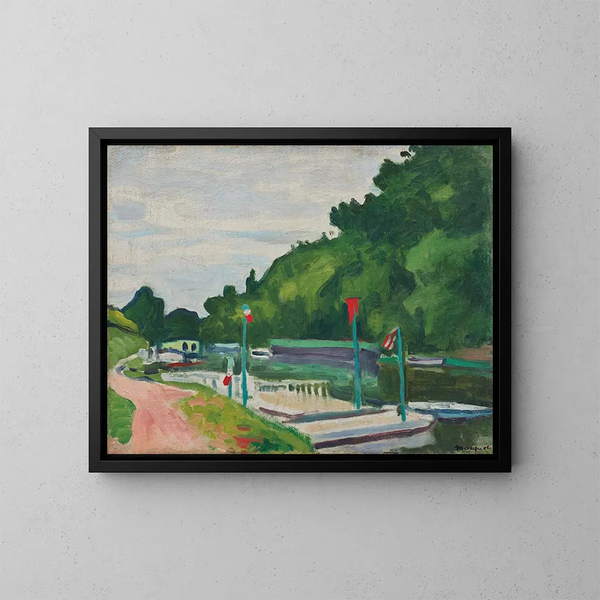 Poissy and the flags - Albert Marquet — framed artwork on a wall