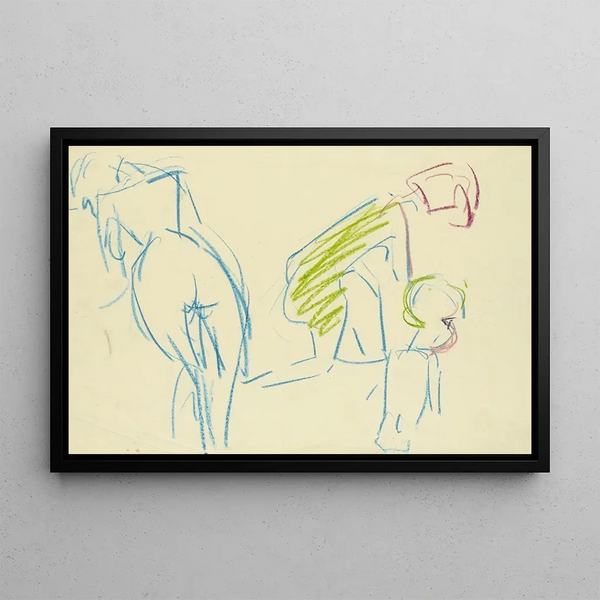 Albert Mller - Figrliche Skizze weiblicher Akt und Frau mit Kind.webp