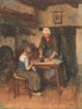 interior con una mujer planchando y un niño cosiendo - Albert Neuhuys — vista de la obra
