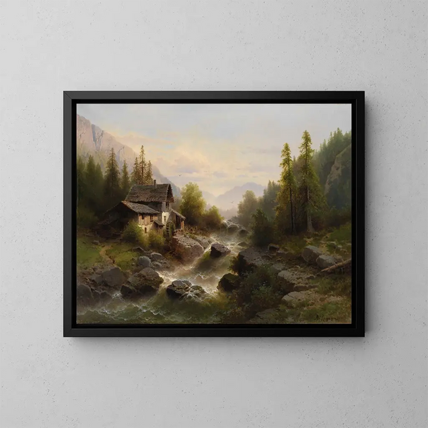 Paisaje con molino de agua en la Oberland bernés - Albert Rieger — cuadro enmarcado en la pared