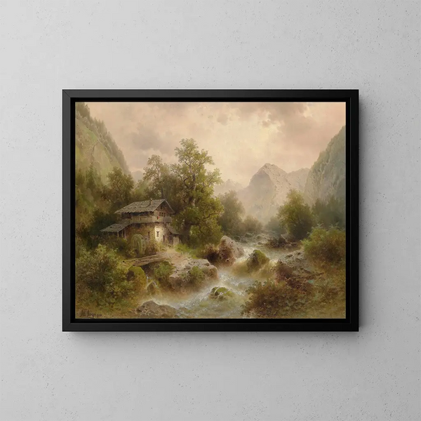 Molino junto al arroyo - Albert Rieger — cuadro enmarcado en la pared