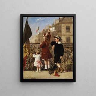 Albert Roosenboom - Winkende Kinder bei einem Fest in der Stadt.webp