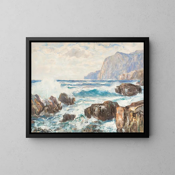 Olas en una costa rocosa - Albert Wenk — cuadro enmarcado en la pared