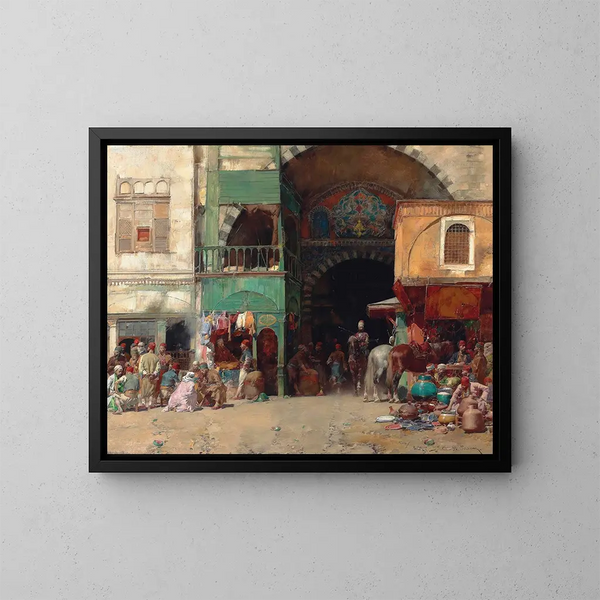 Mercado en la entrada de un bazar en Constantinopla - Alberto Pasini — cuadro enmarcado en la pared
