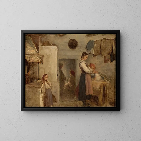 Interior de una casa de campesino - Aleksander Kotsis — cuadro enmarcado en la pared