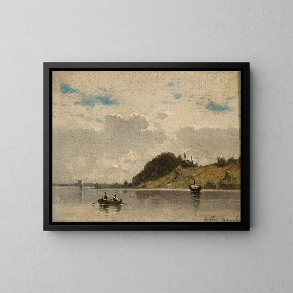 Paisaje de lago y río - Aleksander Swieszewski — cuadro enmarcado en la pared
