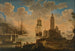 Un Capriccio de Navíos en un Puerto Mediterráneo con Pescadores Descargando su Barco en Primer Plano - Alessandro Grevenbroeck — vista de la obra