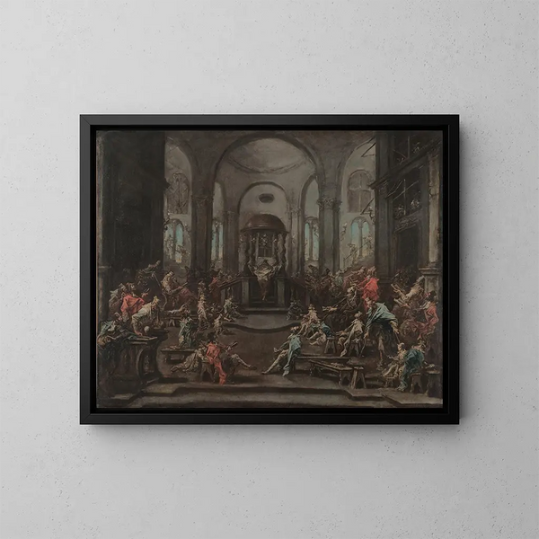 Interior de una sinagoga - Alessandro Magnasco — cuadro enmarcado en la pared