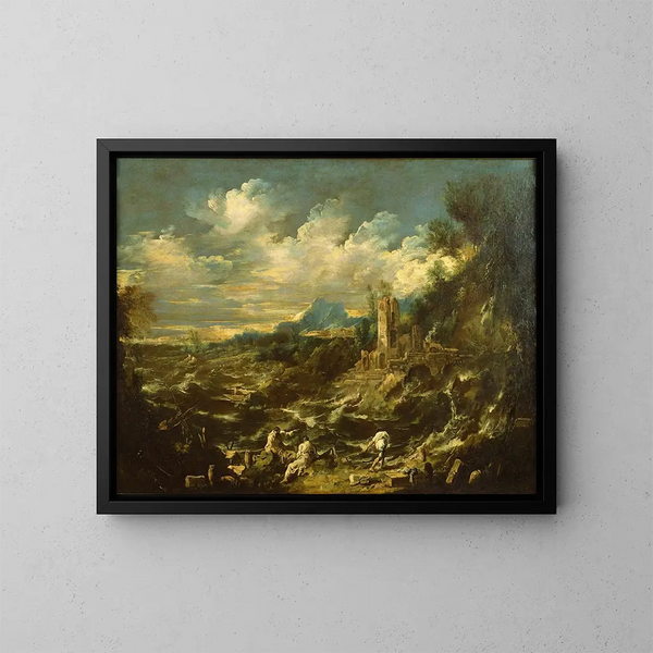 Paisaje con mar tormentosa - Alessandro Magnasco — cuadro enmarcado en la pared