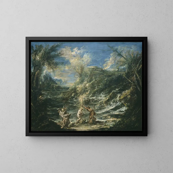 El Bautismo de Cristo - Alessandro Magnasco — cuadro enmarcado en la pared