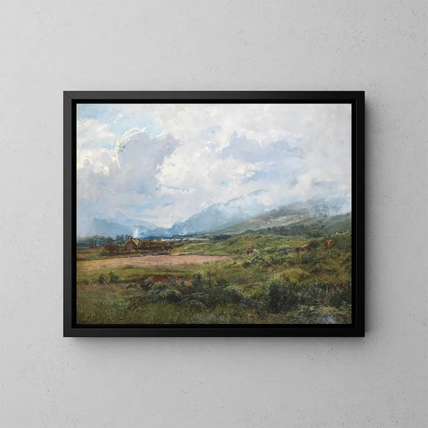 A Highland landscape with a farm - Alexander Fraser the Younger — framed artwork on a wall