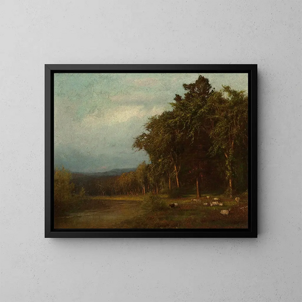 de ganado pastando en la tarde - Alexander Helwig Wyant — cuadro enmarcado en la pared