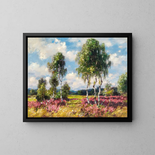 Birches in a Moorland Landscape at Viktring, Carinthia - Alexander Koester — framed artwork on a wall