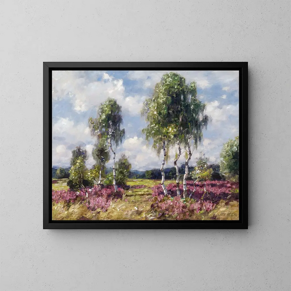 Árboles de abedul en un paisaje de páramo en Viktring en Carintia - Alexander Koester — cuadro enmarcado en la pared