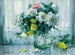 naturaleza muerta con rosas blancas y amarillas en un jarrón de cristal - Alexander Koester — vista de la obra