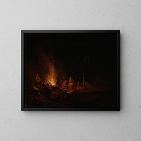 Pescadores encendiendo una fogata - Alexander Laurus — cuadro enmarcado en la pared