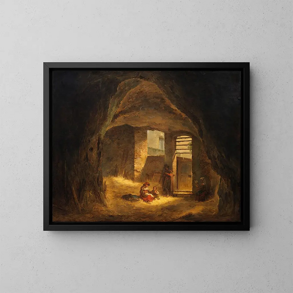 de campesinos italianos en una cueva antigua en la roca tarpeya - Alexander Laurus — cuadro enmarcado en la pared