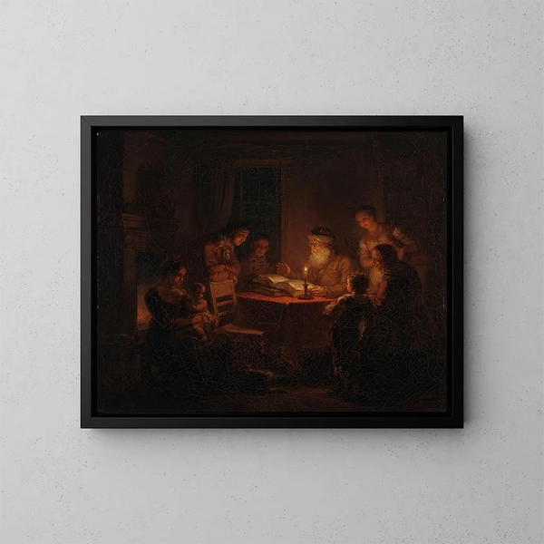 Rabino judío leyendo la Biblia a su familia - Alexander Laurus — cuadro enmarcado en la pared