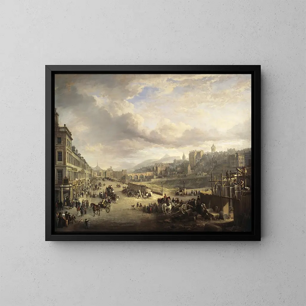 Princes Street Painting with the commencement of the construction of the Royal Institution - Alexander Nasmyth — framed artwork on a wall