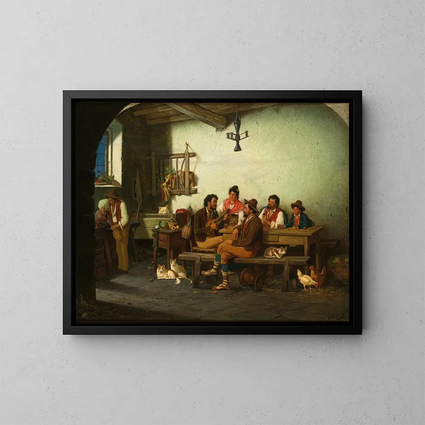 Una fiesta en una taberna romana - Alexander Rizzoni — cuadro enmarcado en la pared