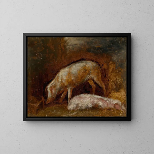 Estudio de cerdos - Alexandre-Gabriel Decamps — cuadro enmarcado en la pared