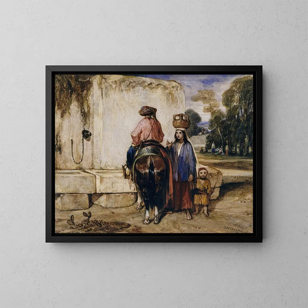 El lugar de abrevadero - Alexandre-Gabriel Decamps — cuadro enmarcado en la pared