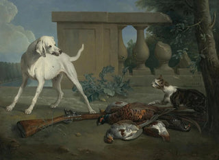 Alexandre Franois Desportes - A Hound Protecting A Bag Of Game From A Cat.webp