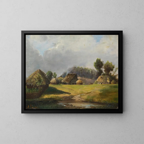 Pueblo cerca del bosque - Alexei Kondratievich Savrasov — cuadro enmarcado en la pared